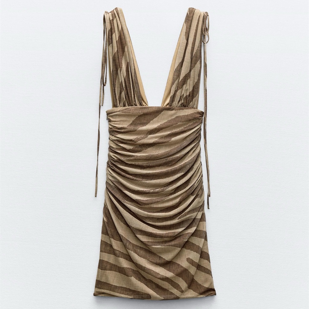 NWOT Zara printed mini tulle dress